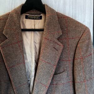 Brooks Brothers 100% Camel Hair Brown Plaid Men's 2 Button Blazer Suit Jacket